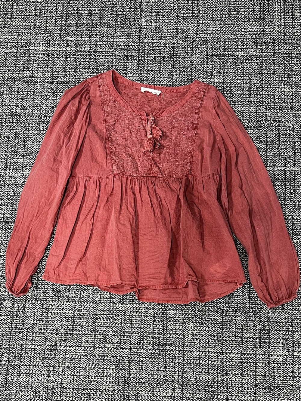 Lucky Brand Rust-Pink Lace Peasant Blouse